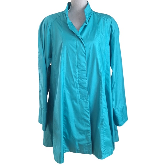 Vintage 80s Lightweight Teal A-Line Swing Jacket Women’s 7/8 Spring Summer Coat - Picture 1 of 8